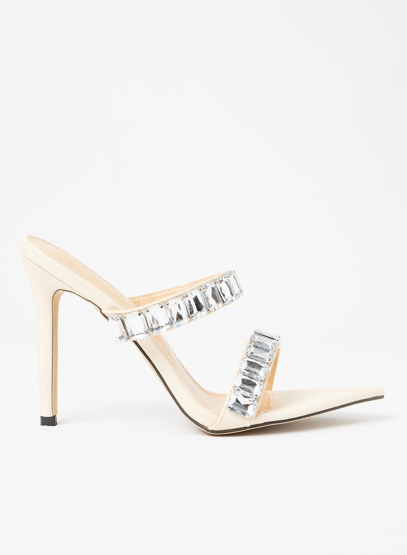 LABEL RAIL - Diamanté Embellished Heels Beige - Image 1