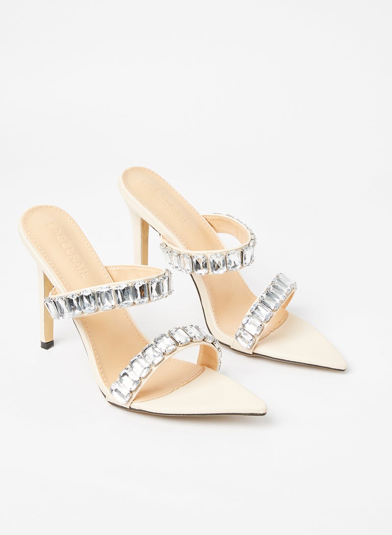 LABEL RAIL - Diamanté Embellished Heels Beige - Image 1