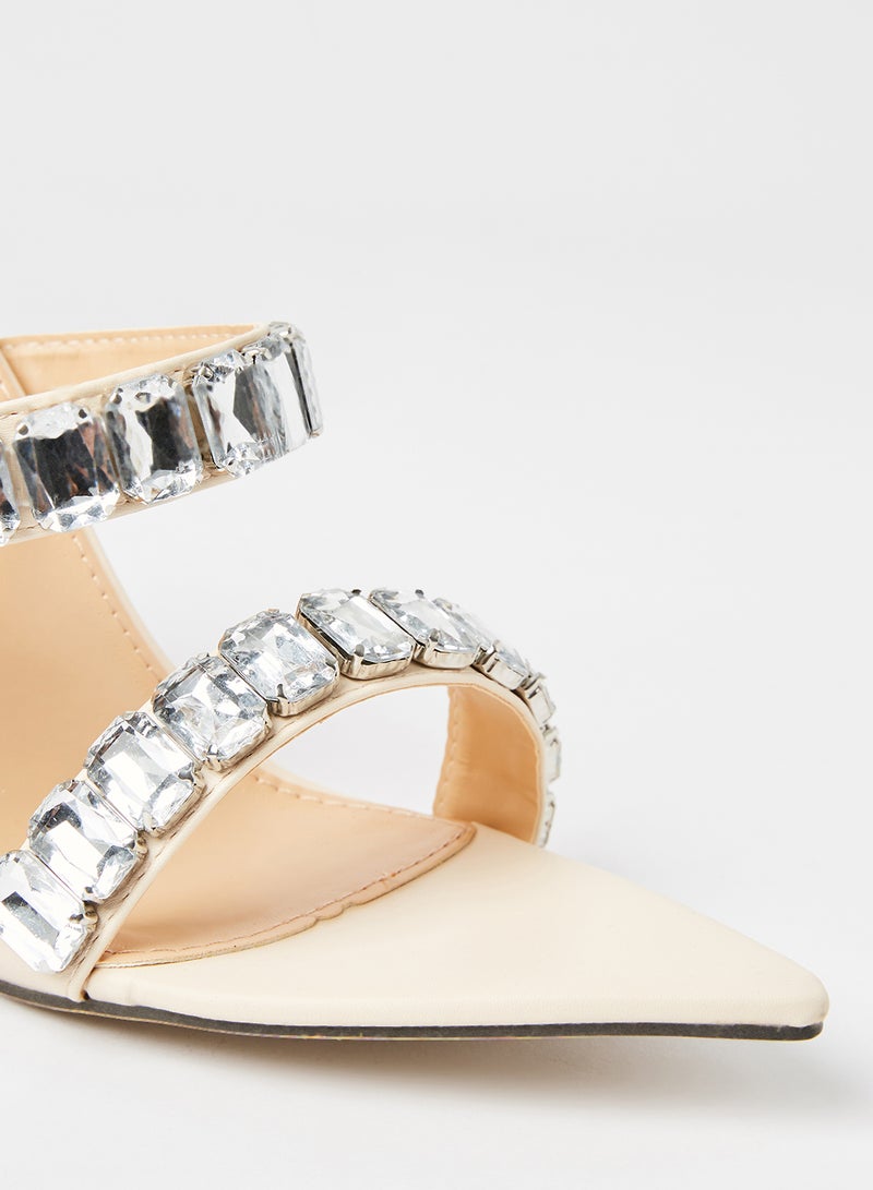 LABEL RAIL - Diamanté Embellished Heels Beige - Image 1