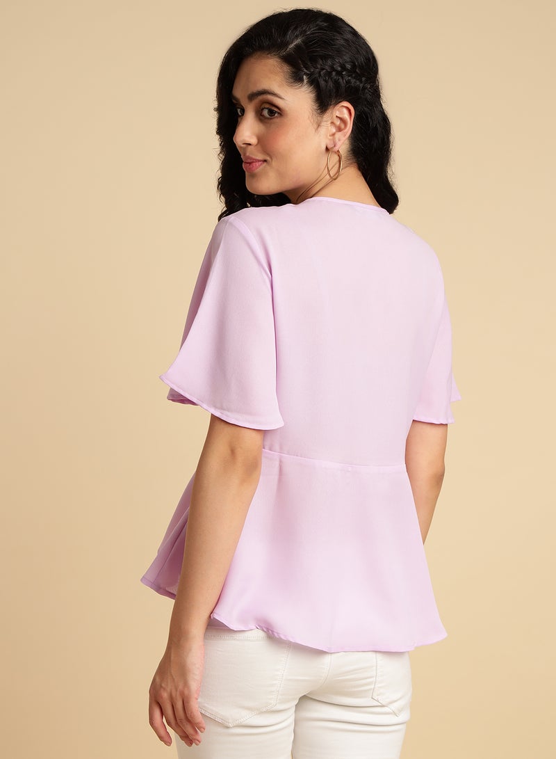 Aila V-Neck Plain Top Lavender  - Image 2