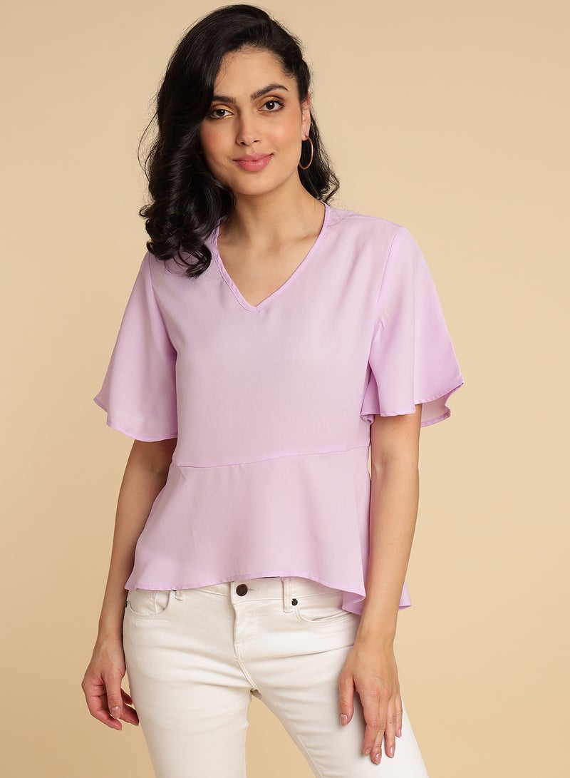Aila V-Neck Plain Top Lavender  - Image 1