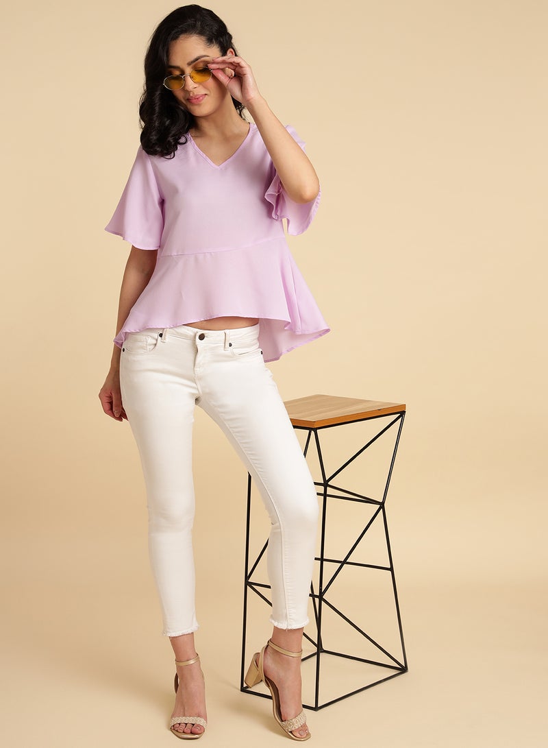 Aila V-Neck Plain Top Lavender  - Image 3