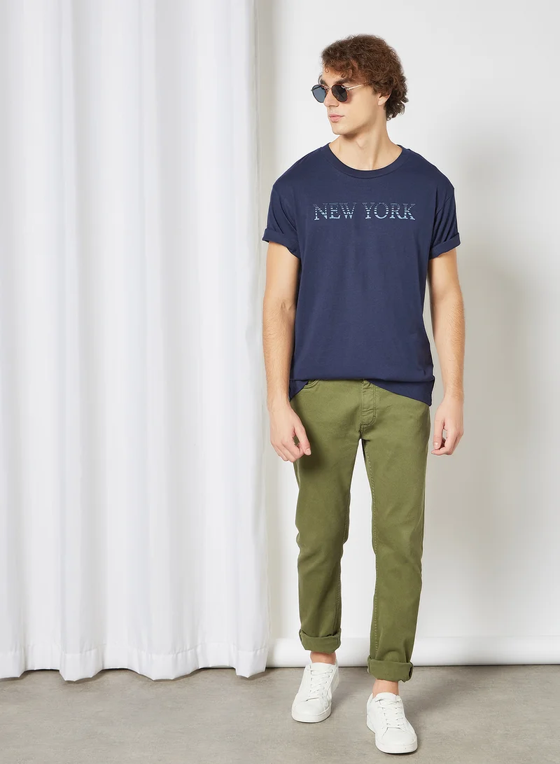 JACK & JONES New York Slogan Print T-Shirt Navy