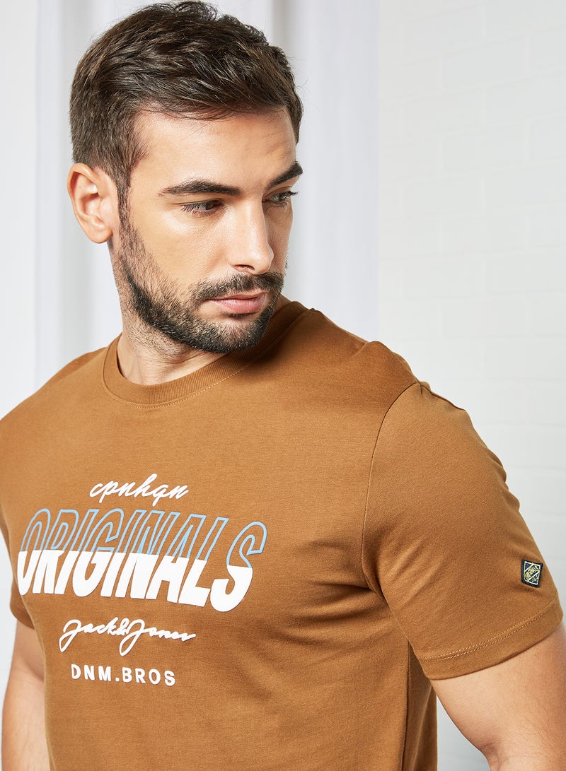 JACK & JONES - Originals Crew Neck T-Shirt Brown - Image 1