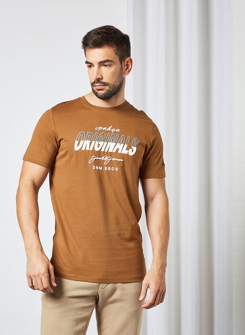 JACK & JONES - Originals Crew Neck T-Shirt Brown - Image 1