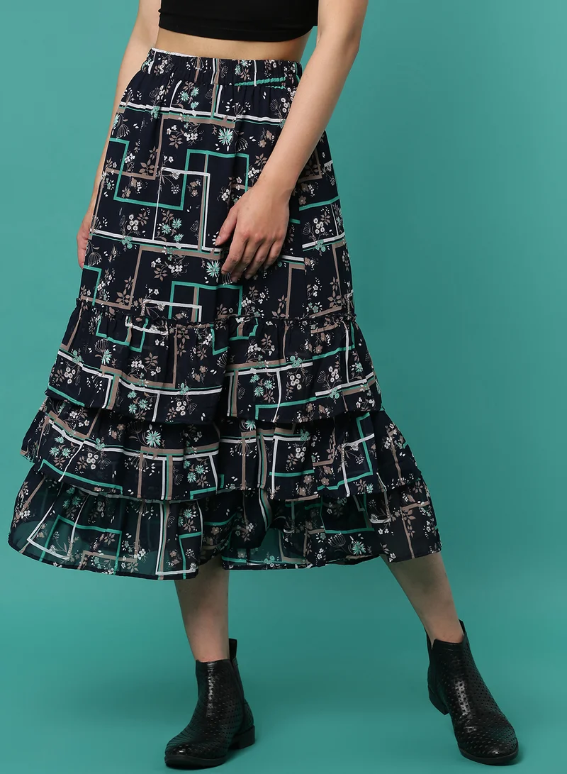 Aila Floral Printed Midi Skirt Multicolour