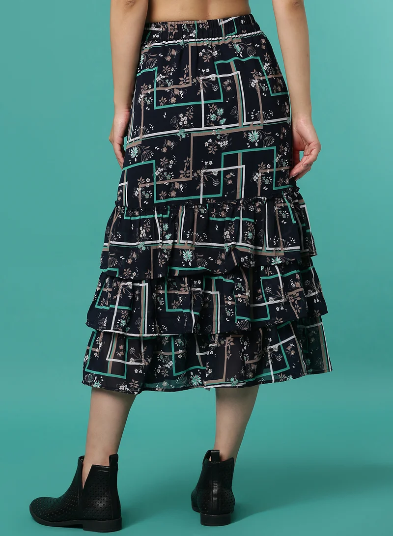 Aila Floral Printed Midi Skirt Multicolour