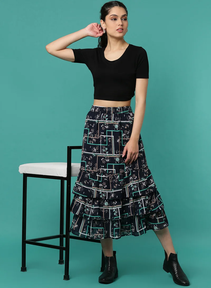 Aila Floral Printed Midi Skirt Multicolour