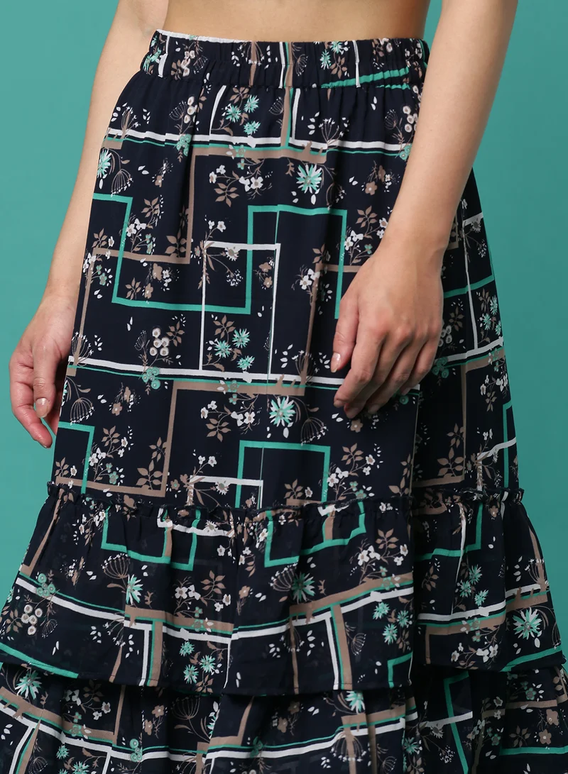 Aila Floral Printed Midi Skirt Multicolour