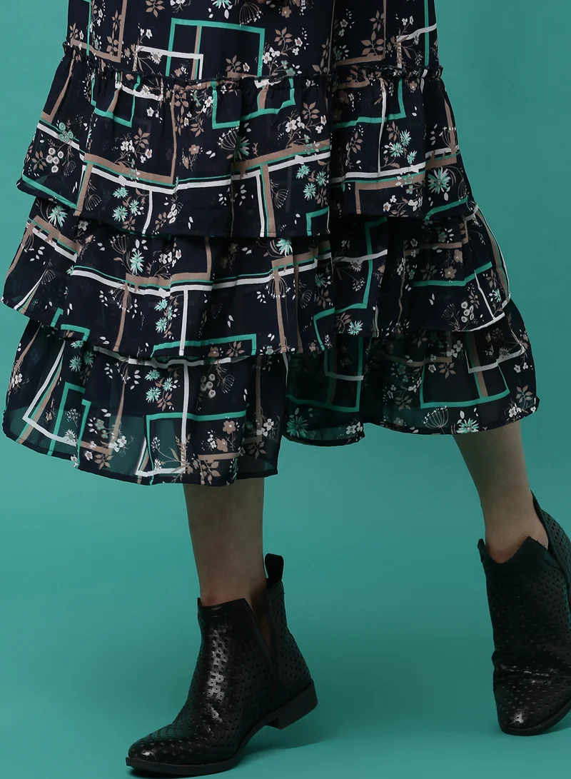 Aila Floral Printed Midi Skirt Multicolour