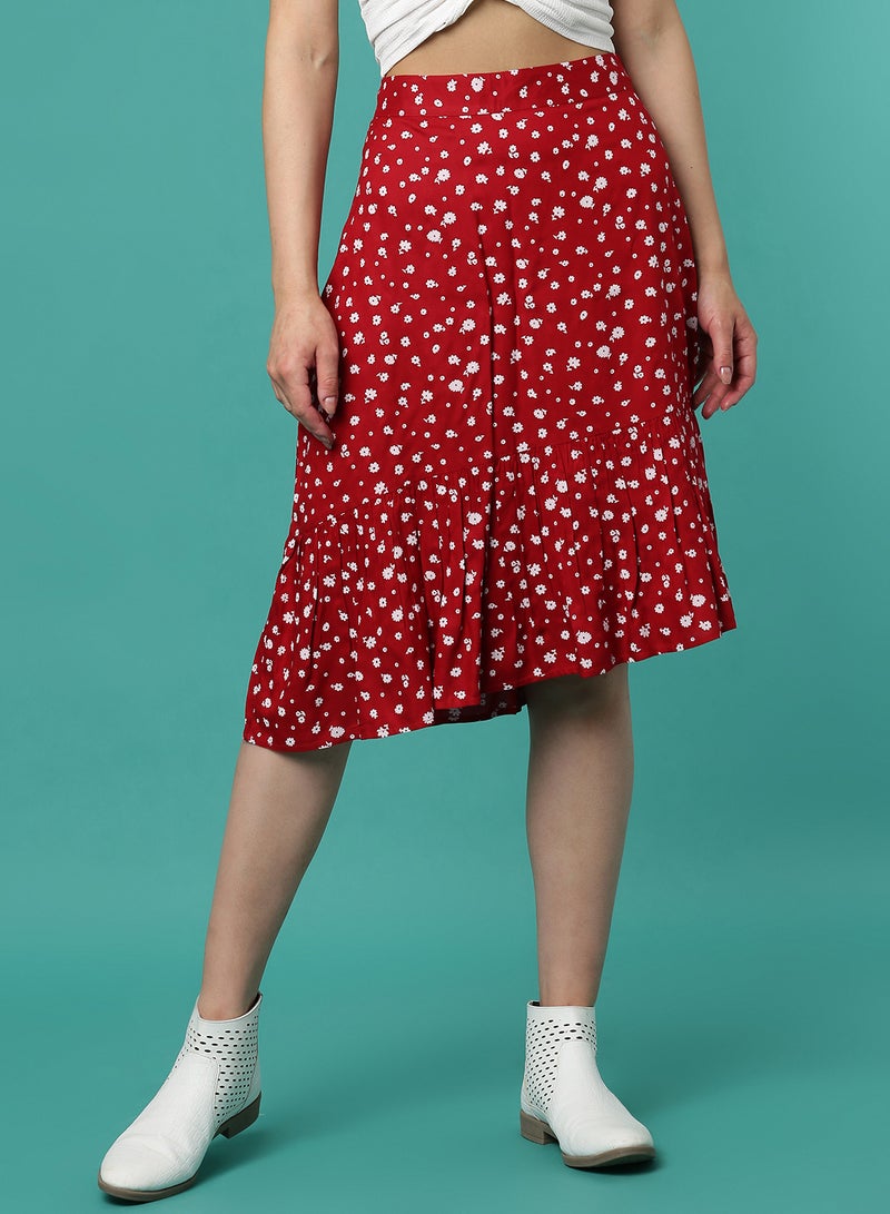 Aila Floral Printed Skirt Red/White  - Image 1