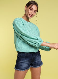 Round Neck Checkered Top Green/White