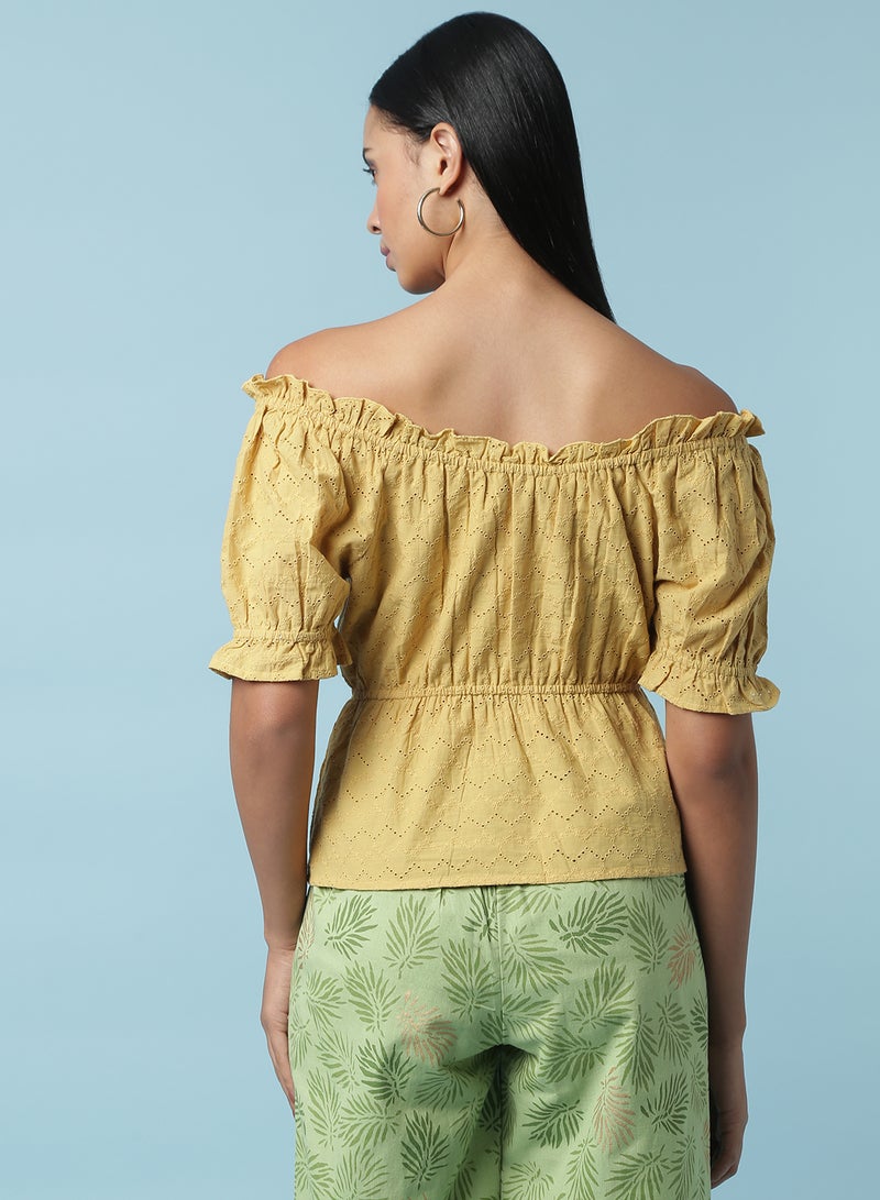 Aila Embroidered Detail Top Yellow  - Image 2