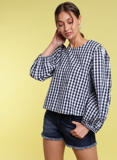 Round Neck Checkered Top Blue/White