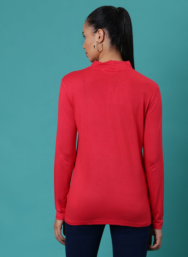 Aila Long Sleeve Stylish T-Shirt Red  - Image 2