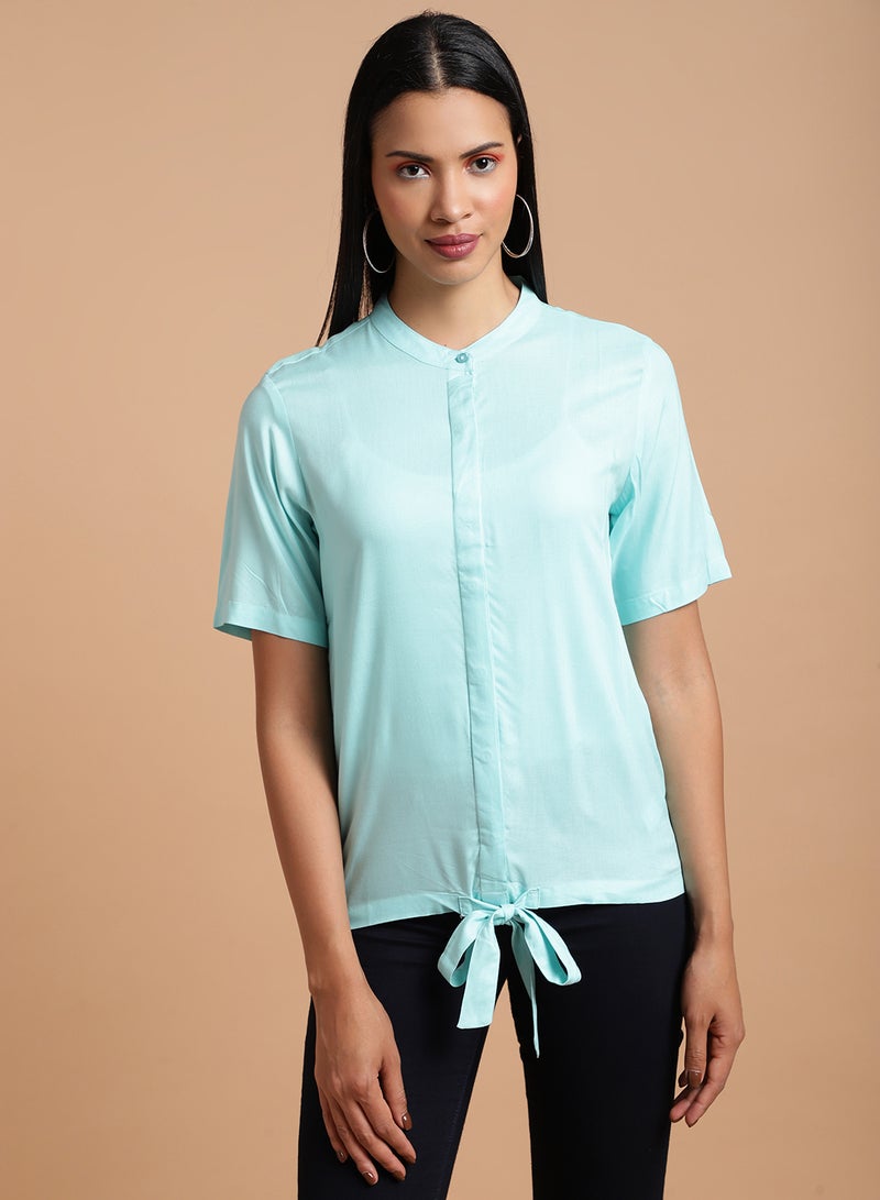 Aila Short Sleeve Front Tied Top mint green - Image 1