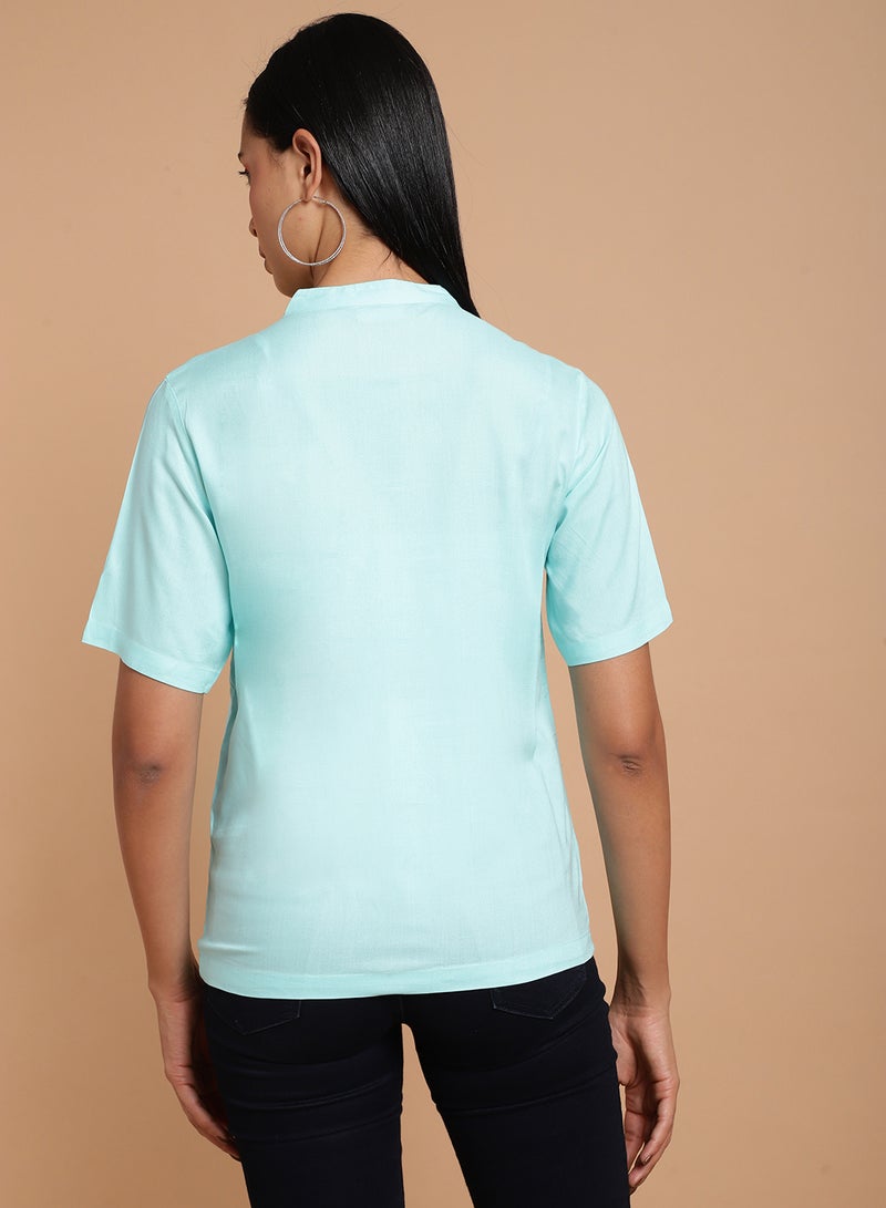Aila Short Sleeve Front Tied Top mint green - Image 2