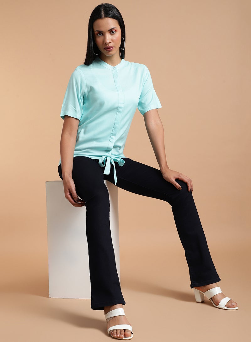 Aila Short Sleeve Front Tied Top mint green - Image 3