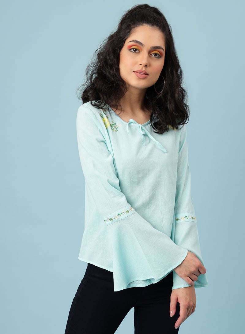 Aila Casual Bell Sleeve Top Light Green - Image 1