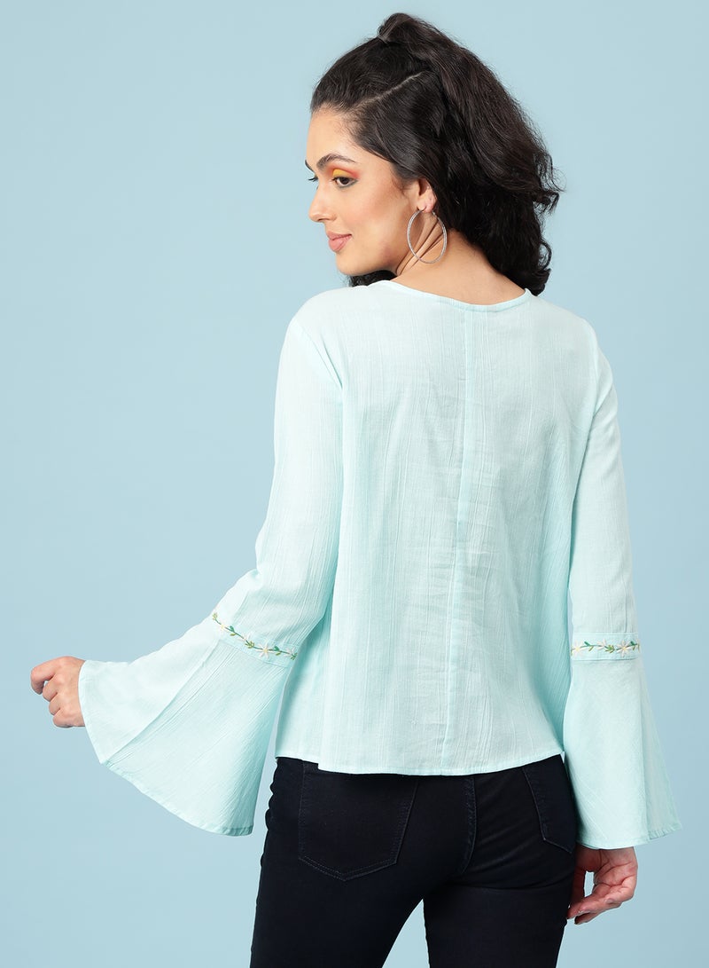 Aila Casual Bell Sleeve Top Light Green - Image 2