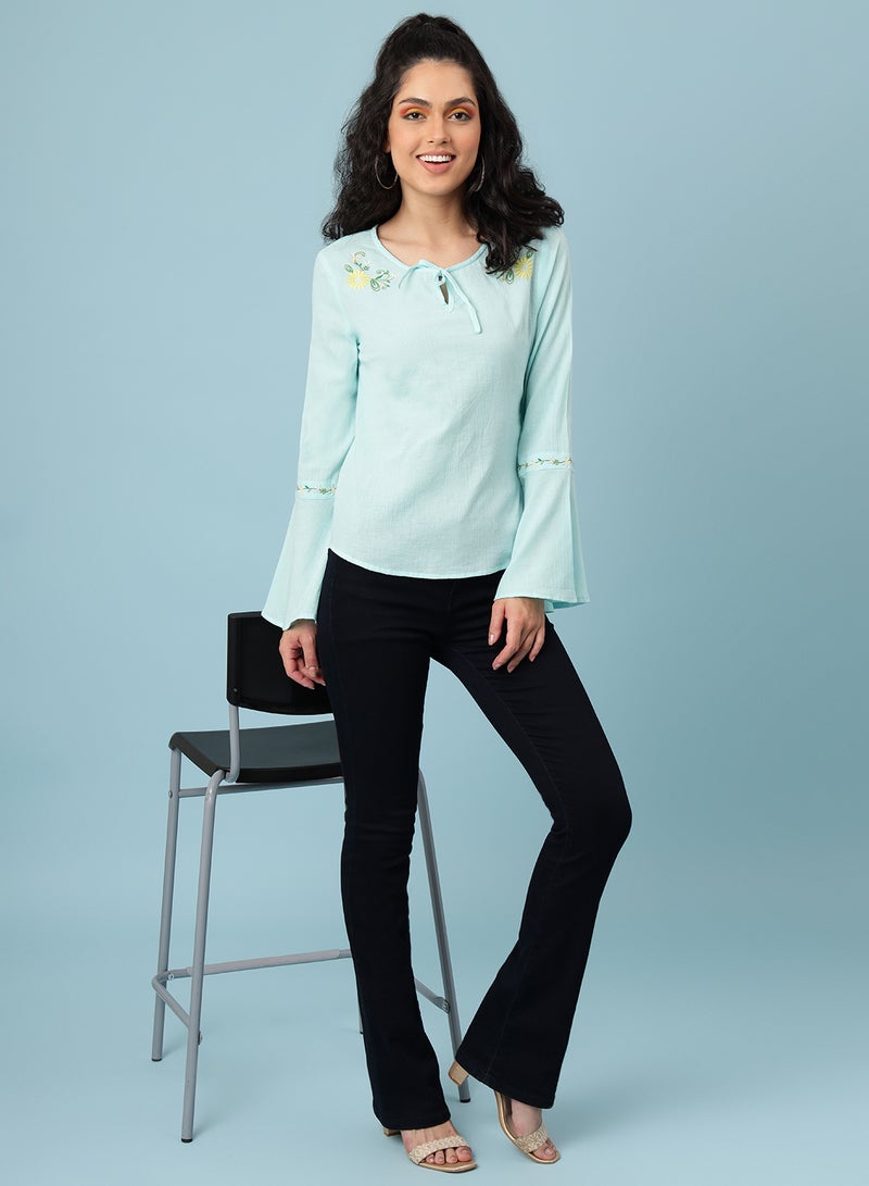 Aila Casual Bell Sleeve Top Light Green - Image 3