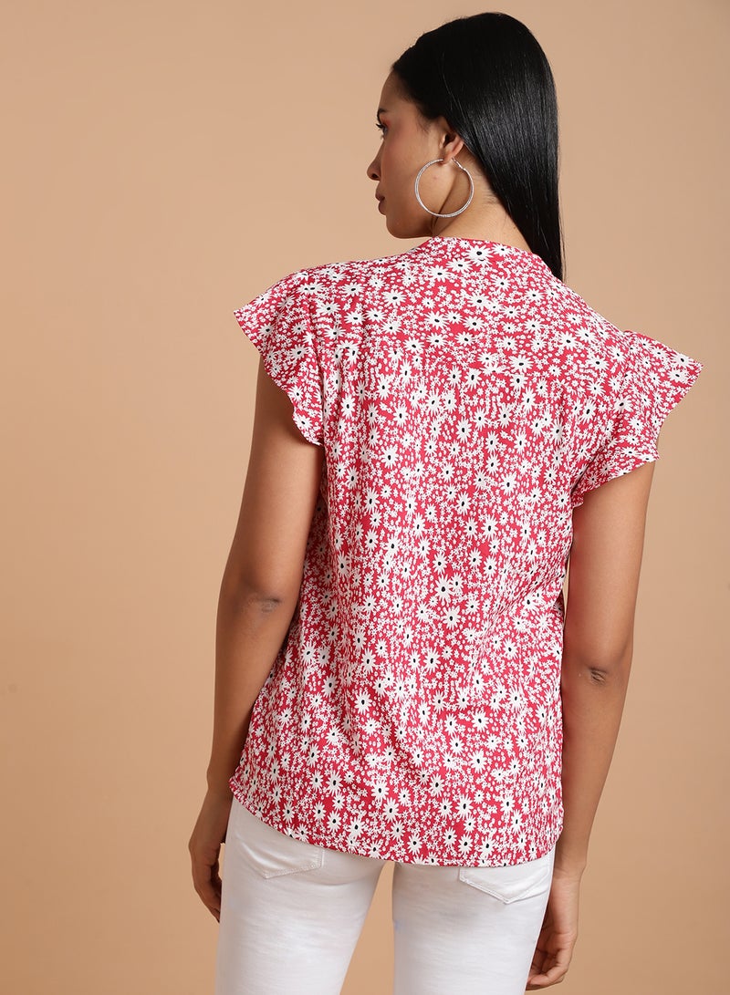 Aila Short Sleeve Crepe Top Pink/White  - Image 2