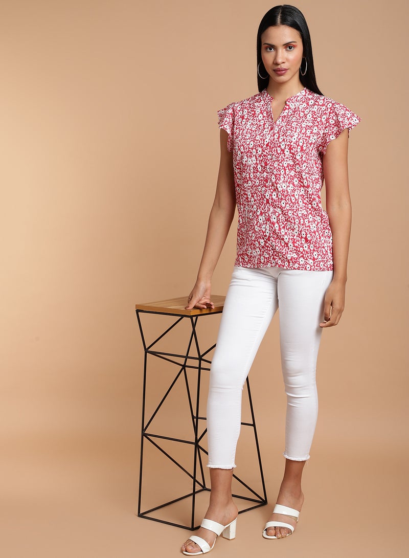 Aila Short Sleeve Crepe Top Pink/White  - Image 3