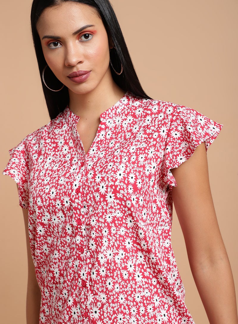 Aila Short Sleeve Crepe Top Pink/White  - Image 4