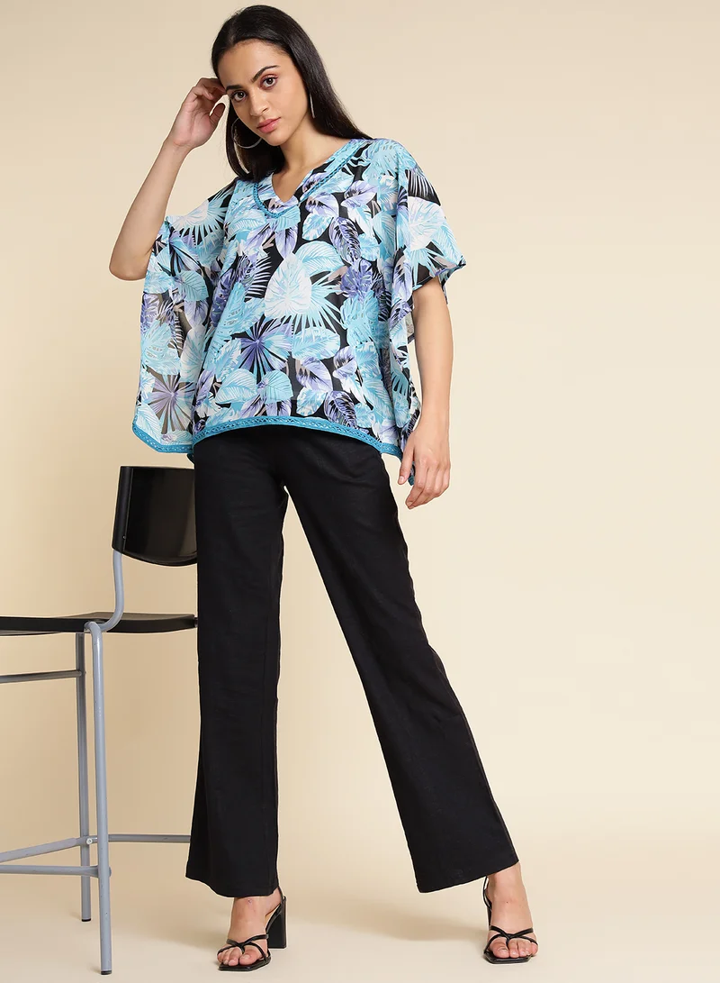 Aila Printed Casual Kaftan Blue Multicolor