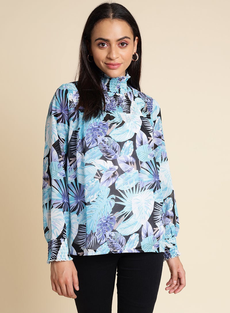 Aila Long Sleeve Casual Top blue multicolor - Image 1