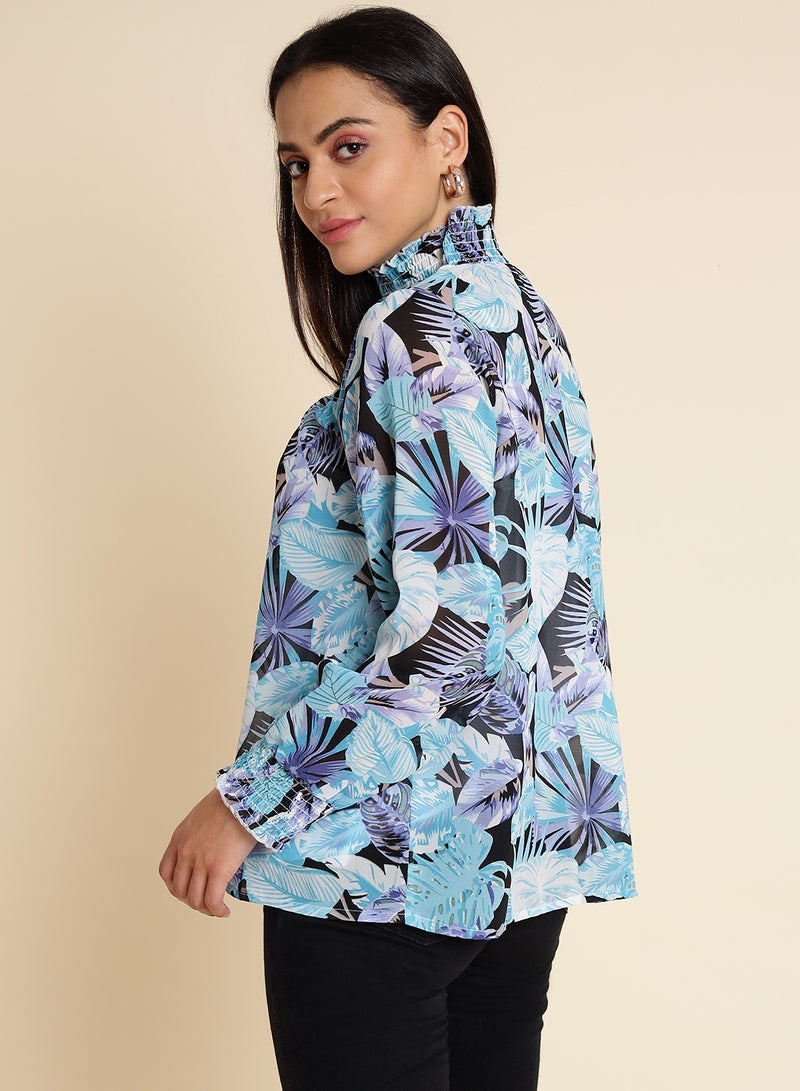 Aila Long Sleeve Casual Top blue multicolor - Image 2