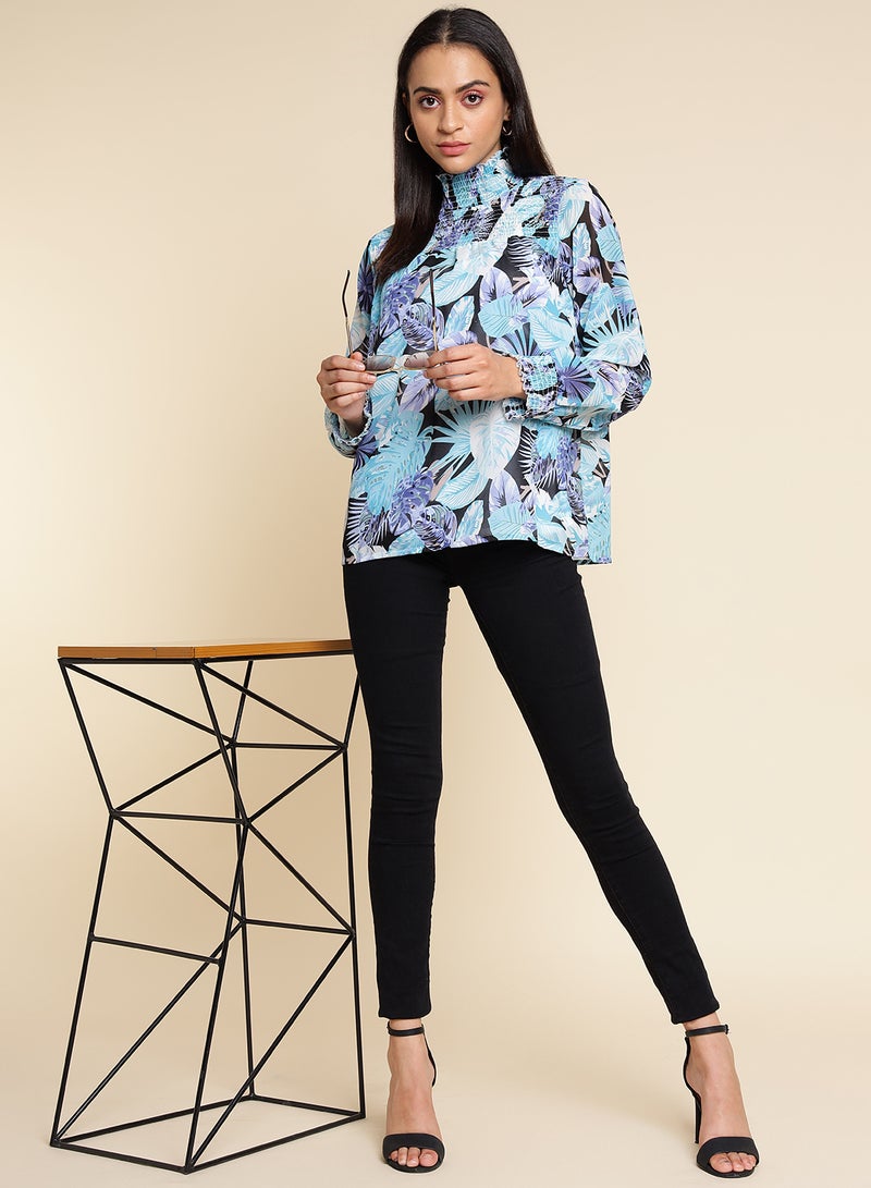 Aila Long Sleeve Casual Top blue multicolor - Image 3