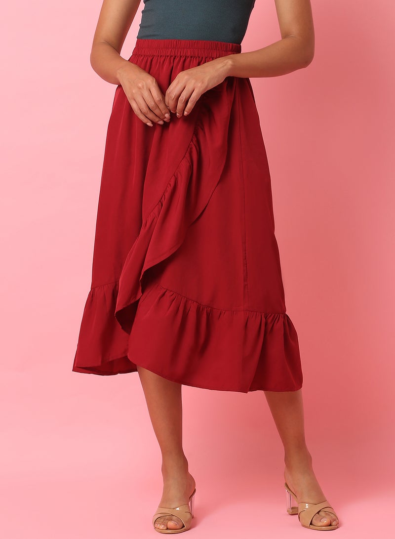 Aila Casual Midi Skirt Maroon - Image 1