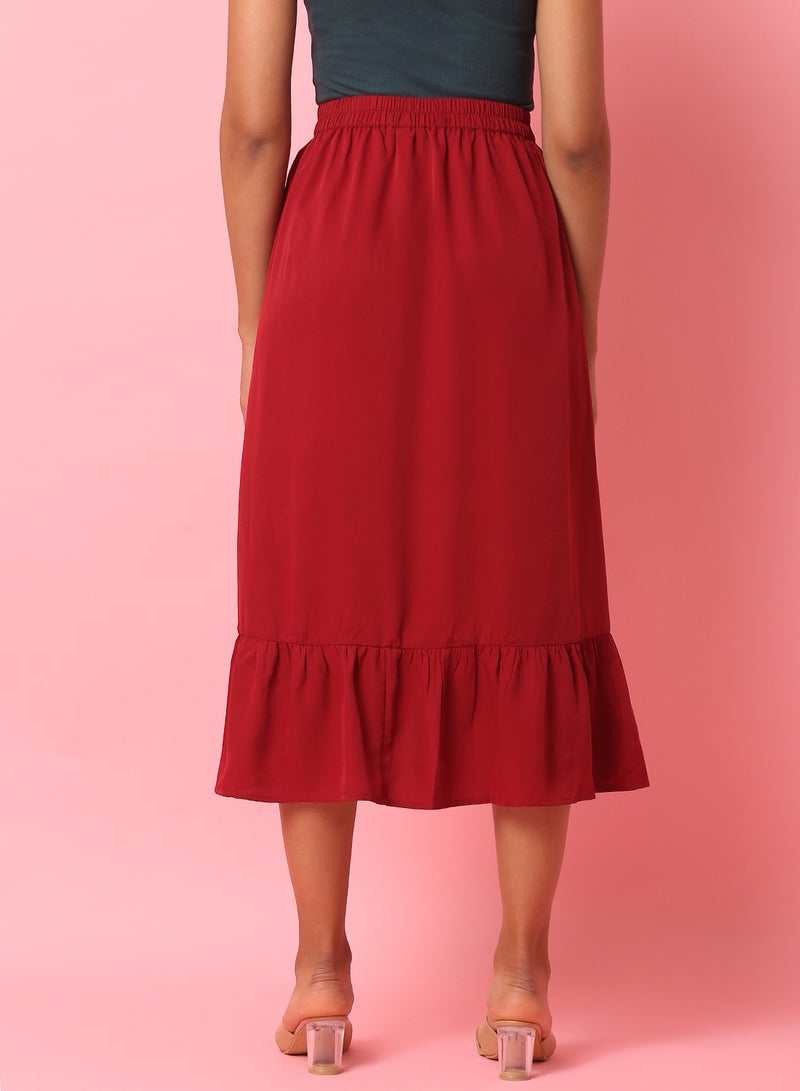 Aila Casual Midi Skirt Maroon - Image 2