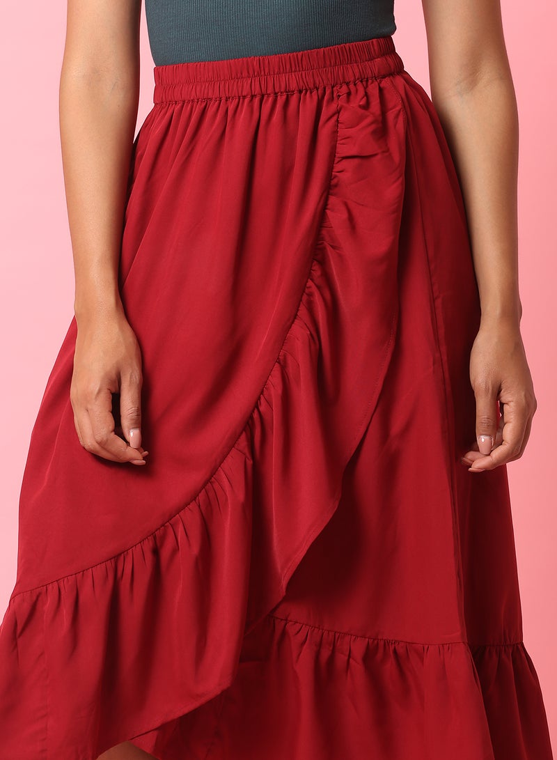Aila Casual Midi Skirt Maroon - Image 4