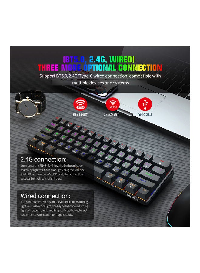 HXSJ - Three-Mode 61-Keys RGB Mechanical Keyboard White - Image 1