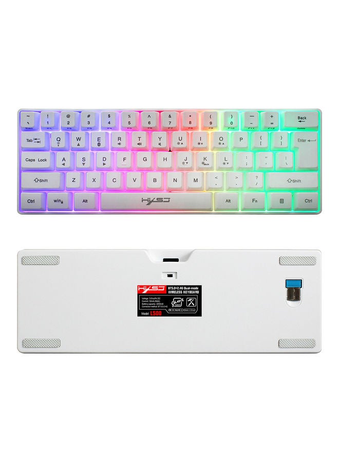 Dual-Mode 61-Key BT 5.0 RGB Backlit Keyboard With Double Shot Injection Keycaps White