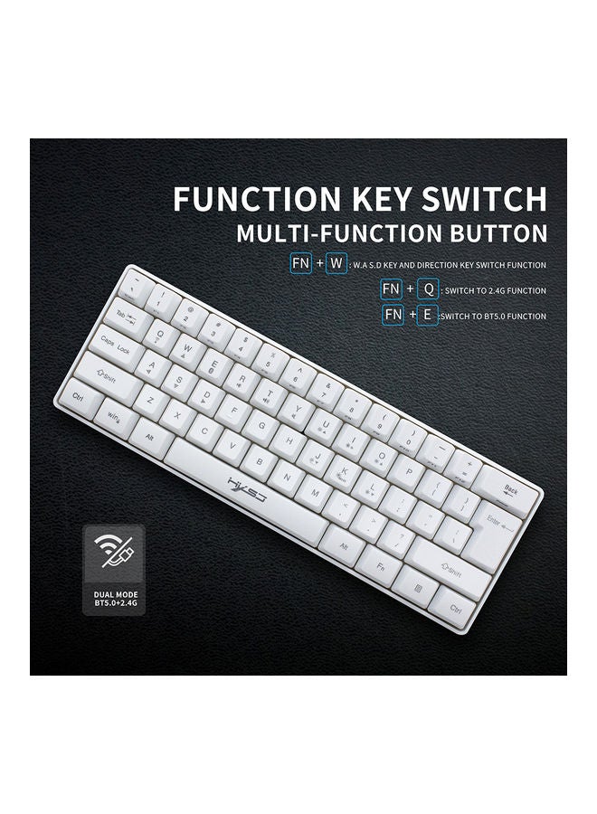 Dual-Mode 61-Key BT 5.0 RGB Backlit Keyboard With Double Shot Injection Keycaps White
