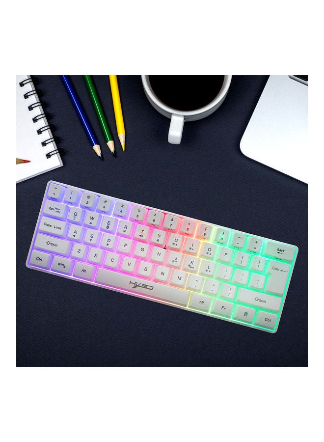 Dual-Mode 61-Key BT 5.0 RGB Backlit Keyboard With Double Shot Injection Keycaps White
