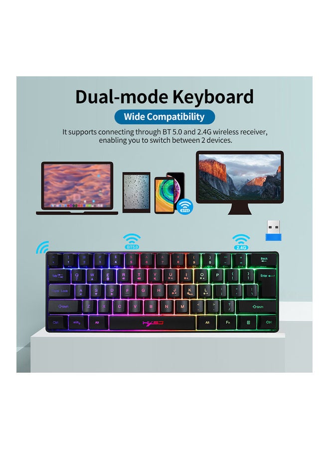 HXSJ Dual-Mode 61-Key BT 5.0 RGB Backlit Keyboard With Double Shot Injection Keycaps Black  - Image 3