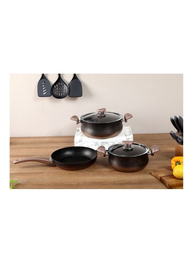 OMS - 5-Pieces Granitec Cookware Set Includes Deep Casserole With Lid 20 cm, Deep Casserole With Lid 20 cm, Fry Pan 24 cm Copper/Grey - Image 1