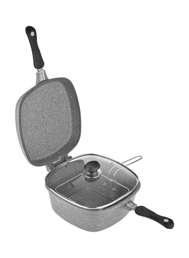 OMS - 7-Piece Multi Cooker Set Includes Square Deep Pan With Lid 26 cm, Square Grill Pan With Lid 26 cm, Fry Pan 26 cm, Round Fryer Basket With Lid And Handle 20 cm Granite - Image 1
