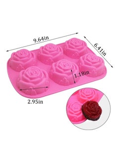 XiuWoo 3-Pack 6-Cavity Rose Shaped Silicone Baking Mold Pink 9.64 x 6.41 x 2.95inch  - Image 2