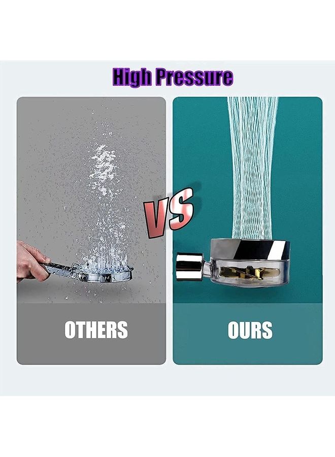Handheld Turbocharged Pressure Shower-Propeller Driven Turbo Charged Spinning Head with Filter and Pause Switch-Easy Install 366 Degrees Rotating Gold/Silver 10.23 x 1.5inch