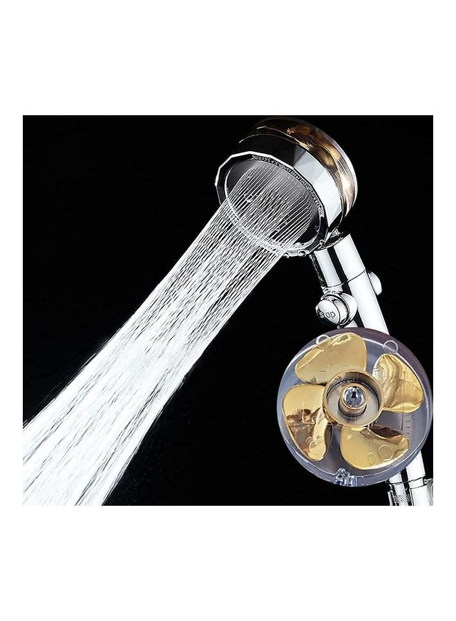 Handheld Turbocharged Pressure Shower-Propeller Driven Turbo Charged Spinning Head with Filter and Pause Switch-Easy Install 366 Degrees Rotating Gold/Silver 10.23 x 1.5inch