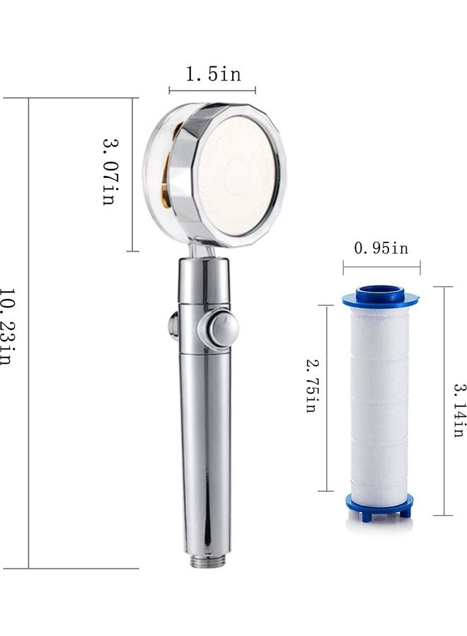 Handheld Turbocharged Pressure Shower-Propeller Driven Turbo Charged Spinning Head with Filter and Pause Switch-Easy Install 366 Degrees Rotating Gold/Silver 10.23 x 1.5inch