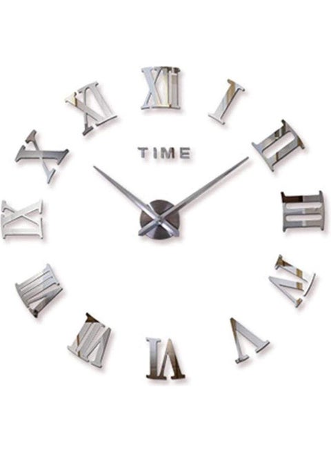 3D Wall Clock with Mirror Stickers For Home Decoration Silver 120x120x3cm