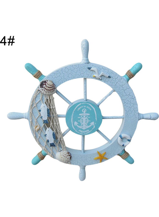 Mediterranean Cracked Boat Ship Helm Steering Wheel Wall Hanging Decor Blue 30x30x4cm  - Image 1