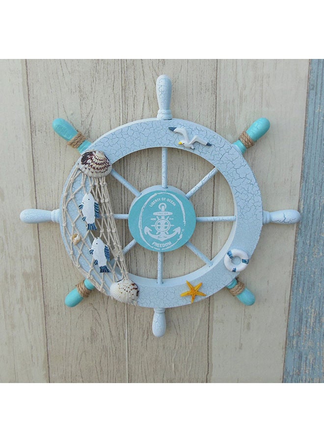 Mediterranean Cracked Boat Ship Helm Steering Wheel Wall Hanging Decor Blue 30x30x4cm  - Image 2