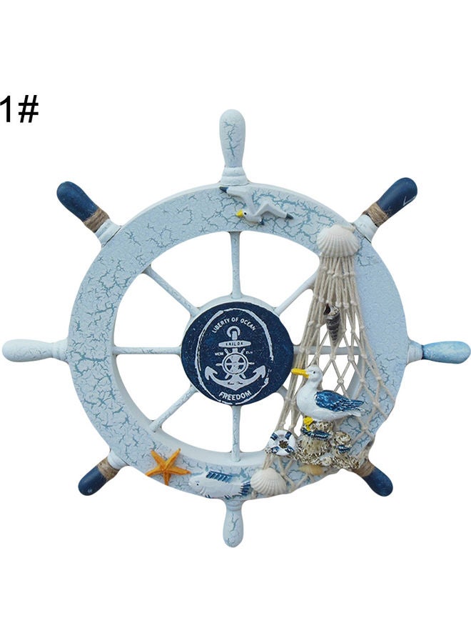 Mediterranean Cracked Boat Ship Helm Steering Wheel Wall Hanging Decor Blue 30x30x4cm  - Image 3